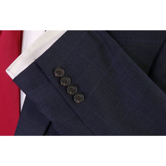 Lauren Ralph Lauren Men's Navy Blue Windowpane Wool 2-Btn Suit 42L - Picture 6 of 9